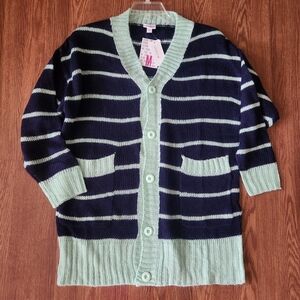 LuLaRoe Mint and Navy Blue Striped Cardigan
